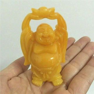 Chinese Feng Shui Laughing Smiling Buddha Statue Sculpture Decor Yellow Stone