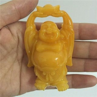Chinese Feng Shui Laughing Smiling Buddha Statue Sculpture Decor Yellow Stone 3