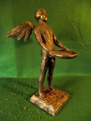 Antique Patina Style Bronzed Angel Nude Twink Boy Sculpture Male Youth Statue