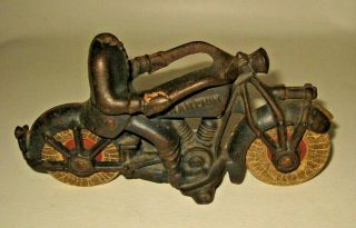 Antique Cast Iron Policeman Champion Motorcycle Toy 7.  25 " Long Ba31