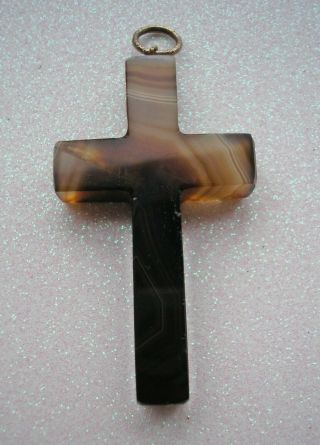 Large Antique Victorian Banded Agate Cross Pendant