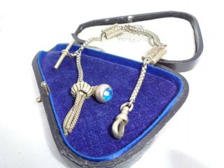 Antique Victorian Silver Ladies Albertina Watch Chain,  Tassel & Stone Set Fob
