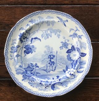Antique Pottery Pearlware Blue Transfer Chinoiserie Plate Mandarin Opaque No1