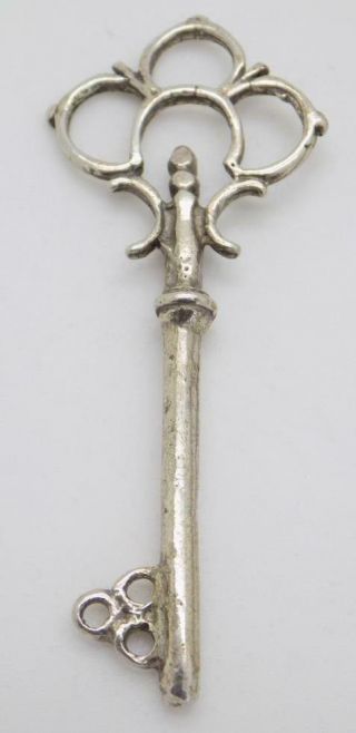 Vintage Solid Silver Italian Made Real Life Size Decorative Stamped Key