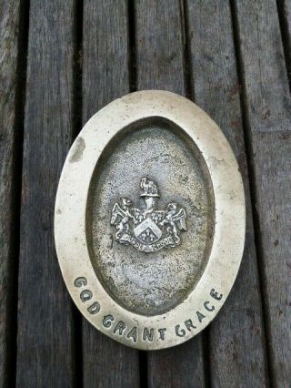 Lovely Antique Vintage Cast Brass Pin Tray Coat Of Arms Oundle School.