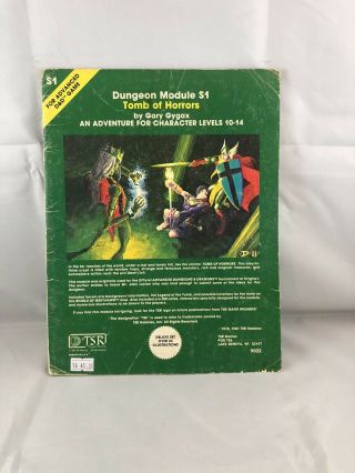Rare Good Tsr Module Tomb Of Horrors Module S1 9022 Gygax Gift Book 1st Ed Ad&d