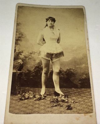 Rare Antique American Circus? Theater? Costume Lady Flowers At Feet Cdv Photo