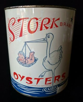 Rare Vintage Stork Brand Oyster Tin - 1 Gallon Can - W/ Lid