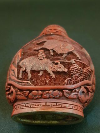 Antique Chinese Hand Carved Cinnabar Red Lacquer Snuff Bottle
