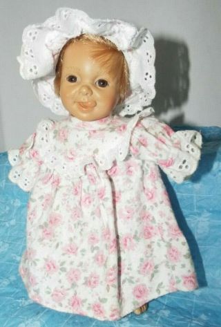 Berenguer 9 " Vintage Doll With Tongue Sticking Out Floral Nightgown & Bonnet