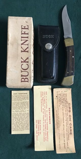 Vintage Buck Usa 110 Folding Hunter Pocket Knife 4 Dot With Sheath & Box Rare Os