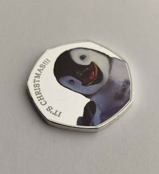 2019 Christmas 50p Cheeky Penguin Coin Card Medal Rare Error Card Version Bu