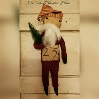 Handmade Primitive Santa Doll With Tree - Seasonal - Christmas