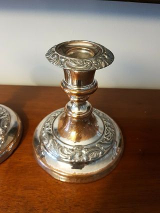 Antique Pair Silver Plated On Copper Candlesticks 2