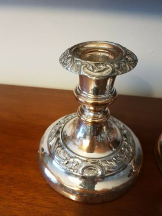 Antique Pair Silver Plated On Copper Candlesticks 3
