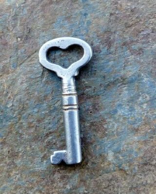 Small Antique Heart Shaped Bow Steel Barrel Key 1 - 5/8 