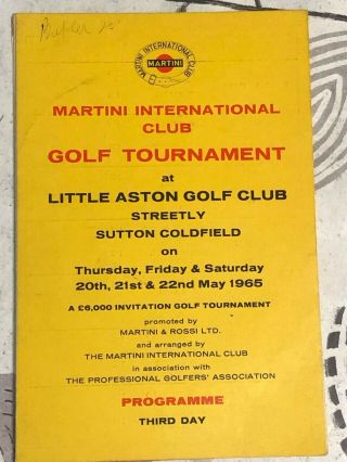 Rare Pga Program 1965 Martini Championships At Little Aston Golf Club 54 Years