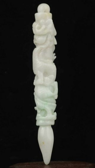 Chinese Old Natural Jadite Hand - Carved Jade Statue Dragon Pendant 4.  1 Inch