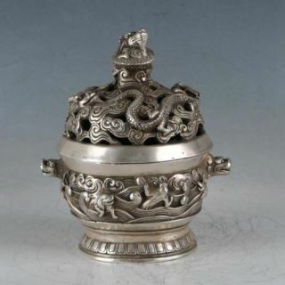 Chinese Silvering Copper Dragon Incense Burner Made During Daming Xuande Mark