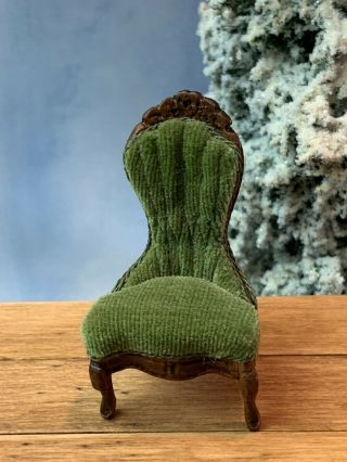 Vintage Miniature Dollhouse 1:24th Scale Victorian Green Velvet Parlor Chair