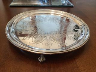 Antique Victorian Silver Plated Chased Birds Claw Footed Drinks Tray