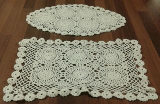 2 Vintage White Hand Crocheted Cotton Lace Large Doilies / Table Mats