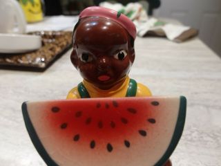 Vintage Black Americana Boy With Watermelon Salt and Pepper Shaker Set RARE 2
