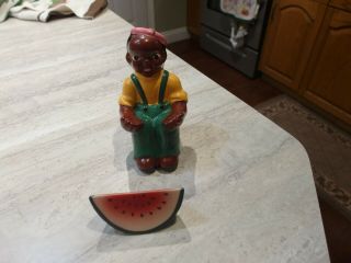 Vintage Black Americana Boy With Watermelon Salt and Pepper Shaker Set RARE 3