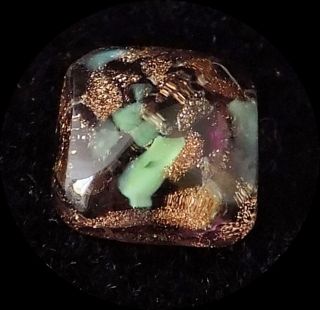 Antique Leo Popper Glass Button Pyramid Turquoise With Gold Glitter