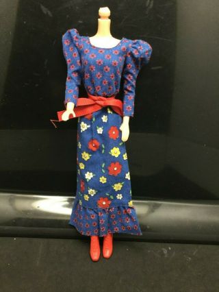 Vintage Mod Era 1973 Barbie Outfit 3343 Blue Red Floral Peasant Dress