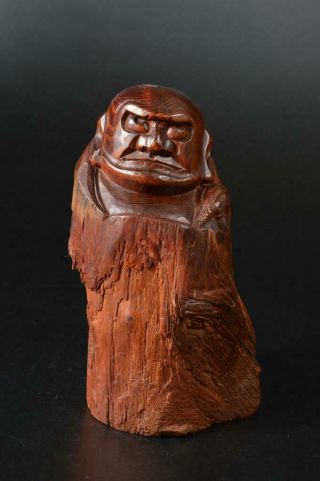 T9683: Japanese Wood Carving Daruma Statue Sculpture Ornament Figurines Okimono