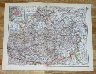 1928 Vintage Map Of Eastern Austria Before Anschluss / Vienna Wien