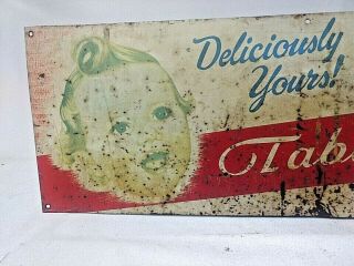 VINTAGE RARE SPAULDING BREAD TABLE QUEEN TIN SIGN WITH BABY GIRL 28X10 3