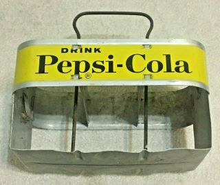 Vintage Drink Pepsi Cola Soda Pop Metal Glass Bottle Carrier Caddy Yellow Rare