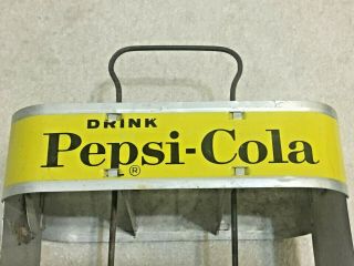 VINTAGE DRINK PEPSI COLA SODA POP METAL GLASS BOTTLE CARRIER CADDY YELLOW RARE 2