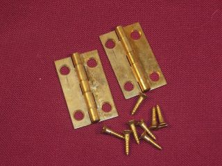 2 Vintage Jewelry Box Small Solid Brass Hinges And Screws 1 1/2 " X 15/16 "