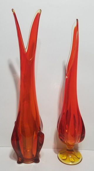 2 RARE Vintage Viking Petal Stretch Vases art glass 22 