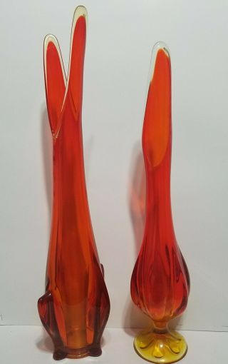 2 RARE Vintage Viking Petal Stretch Vases art glass 22 