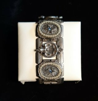 Antique Vintage Art Deco Bracelet With Natural Blue Stones