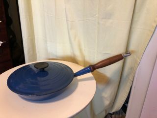 Vintage Blue Le Creuset 24 Skillet Pan & E Lid Enamel Cast Iron Rare