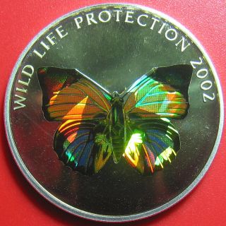 2002 Congo 10 Francs Silver Proof Red Black Butterfly Hologram Wildlife Rare