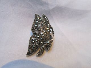 Antique Art Deco French Silver & Marcasite Butterfly Dress Clip Brooch 1930 