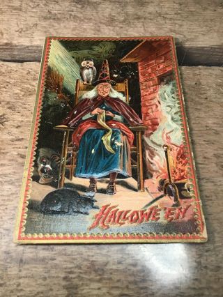 Antique Halloween Postcard Pub.  By Raphael Tuck & Sons Series 160 Witch Owl