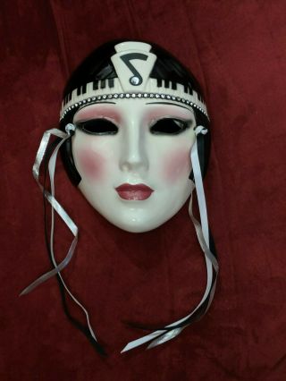 Vtg Clay Art Of San Francisco Ceramic Face Wall Mask Art Flapper Piano Rare