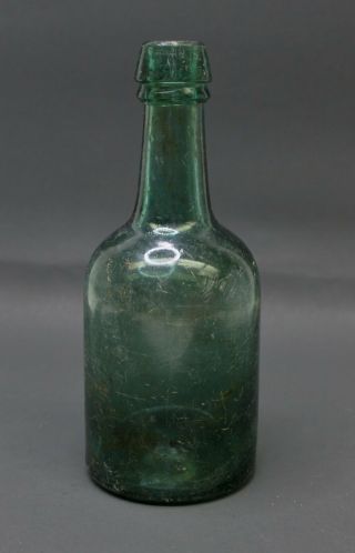 Antique Unmarked Teal Iron Pontil Soda Bottle Squat 7 1/2 " Tall