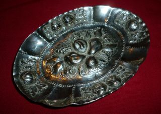 Early 20th Century Repousse Silver Dish Decorated With Fruits