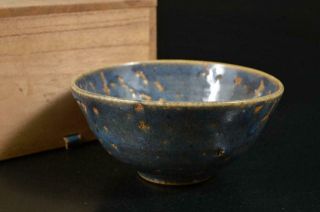 U6877: Japanese Old Seto - Ware Blue Glaze Tea Bowl Green Tea Tool W/box
