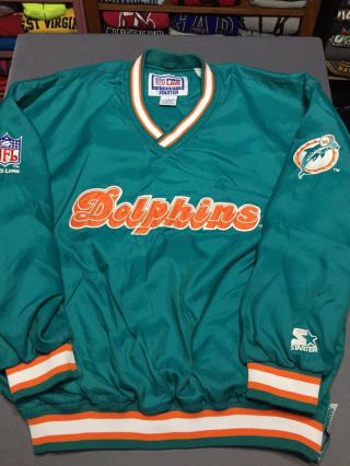 Vtg 90s Starter Nfl Pro Line Miami Dolphins Pullover Jacket Large L Vintage Rare