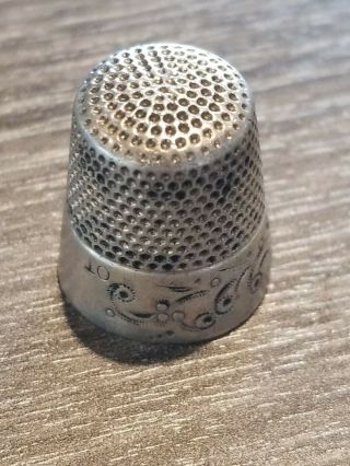 Antique Mkd Ketcham & Mcdougall Sterling Silver Thimble Ornate Floral Sz 10