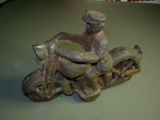 Vintage Cast Iron Motorcycle Cop,  6 Inches,  Old Rare